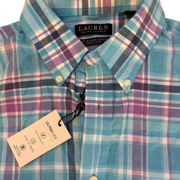 Ralph Lauren Plaid Button Down Shirt Stretch Regular Fit Men Medium NEW Blue - Picture 3 of 9